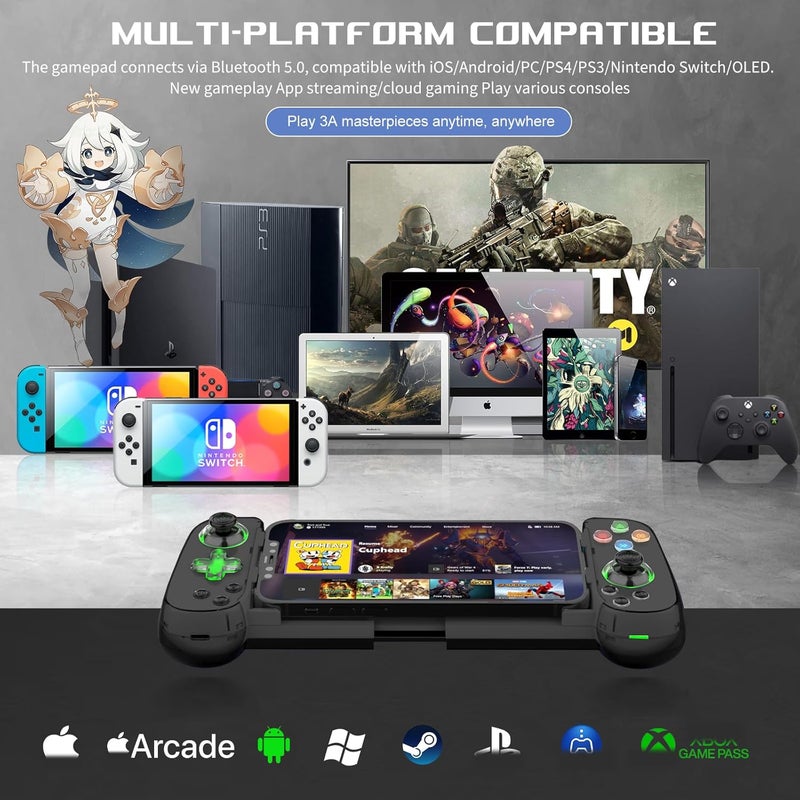 arVin Mobile Gaming Controller for iPhone Android with Phone CASE Support & Green Light, Wireless Gamepad for iPhone/iPad/Samsung/Tablet/Switch/PS4/PC, Play Xbox Cloud Gaming/PS Remote Play/Steam Link - Image 2